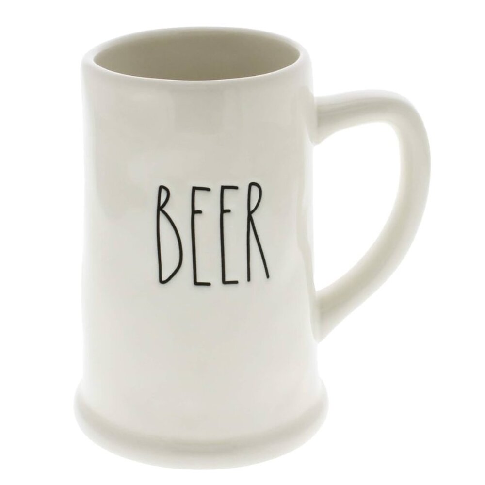Rae Dunn by Magenta BEER Ceramic White Beer Stein Mug NEW
